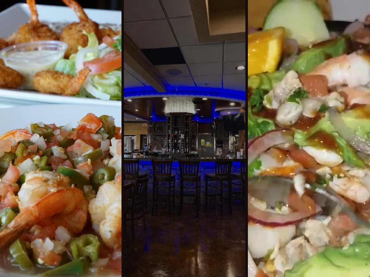 Colorful plates from a seafood restaurant