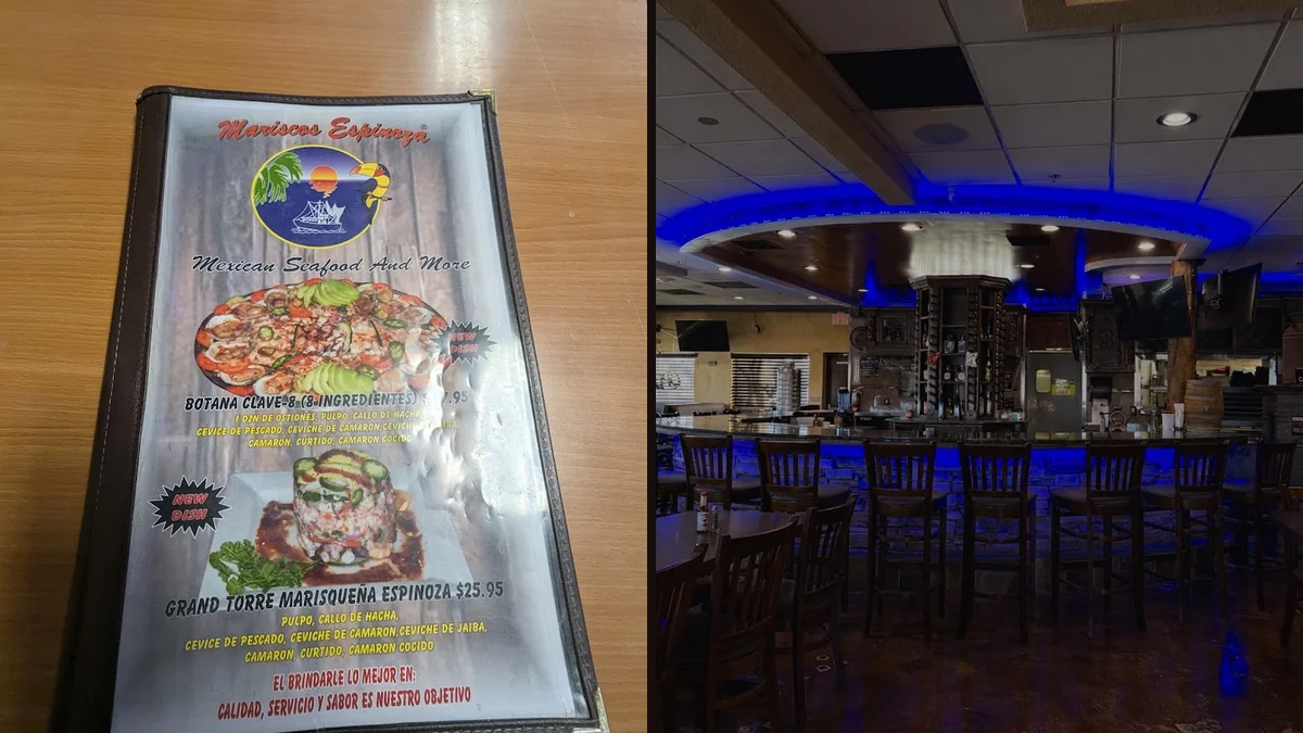 Seafood dishes on a restaurant table
