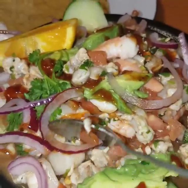 Colorful plates from a seafood restaurant
